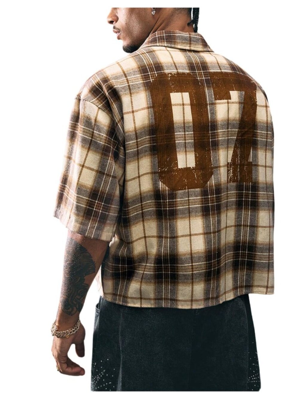 Gingham Cropped Button-Up Shirt Streetwear